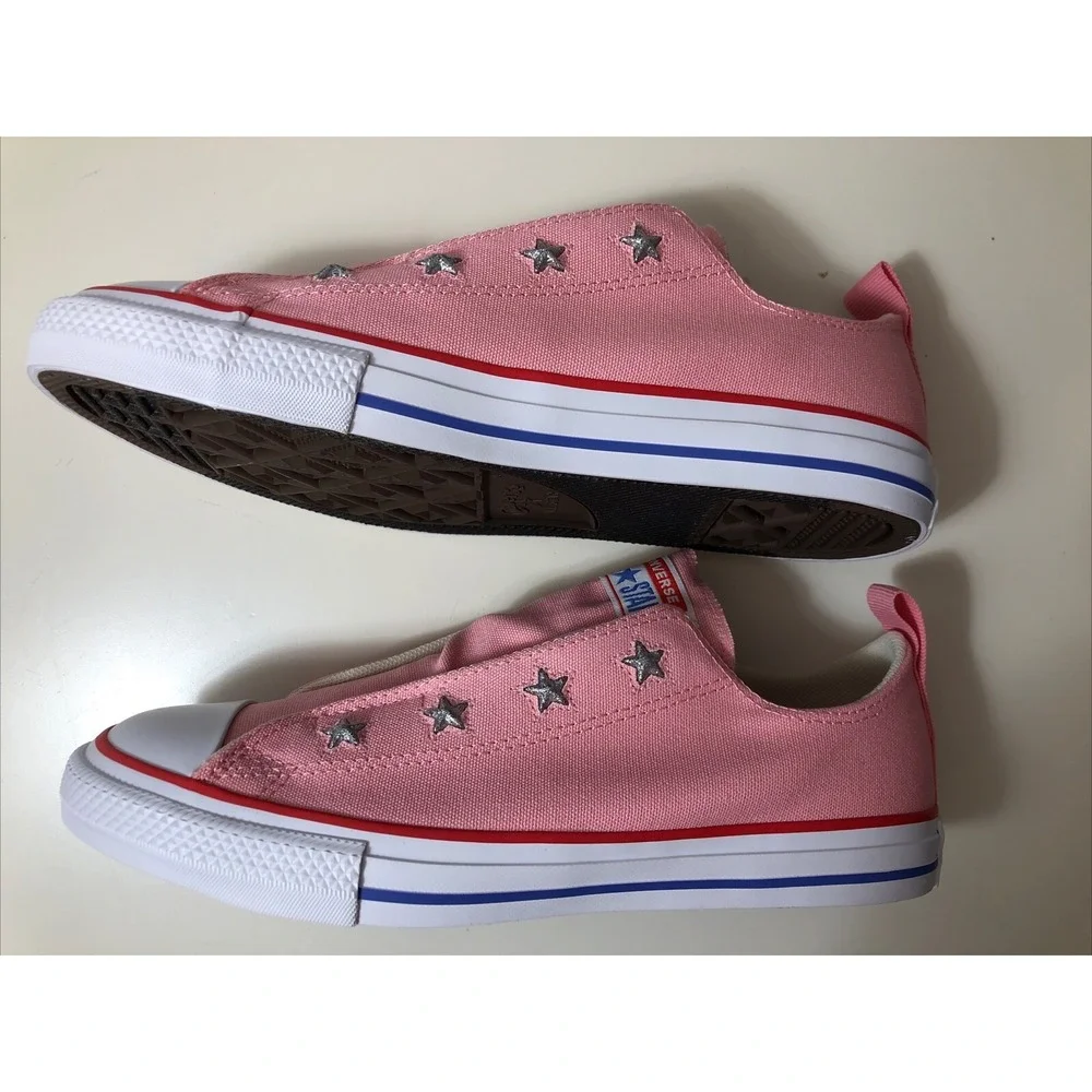 Pink Converse All Star Shoes Juniors Size 5 Coastal Silver Stars Slip On‎